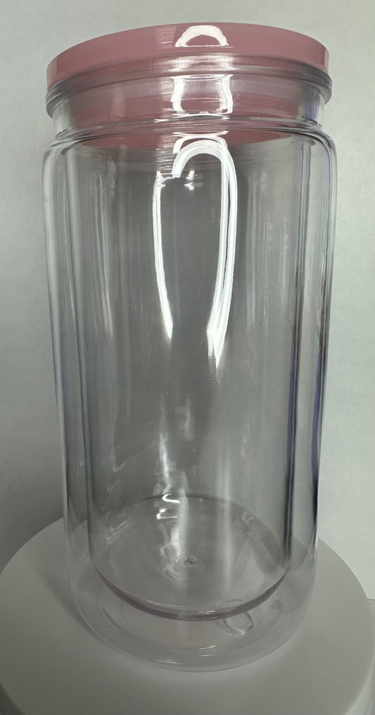 16oz Acrylic Snowglobe  (light  pink lid)
